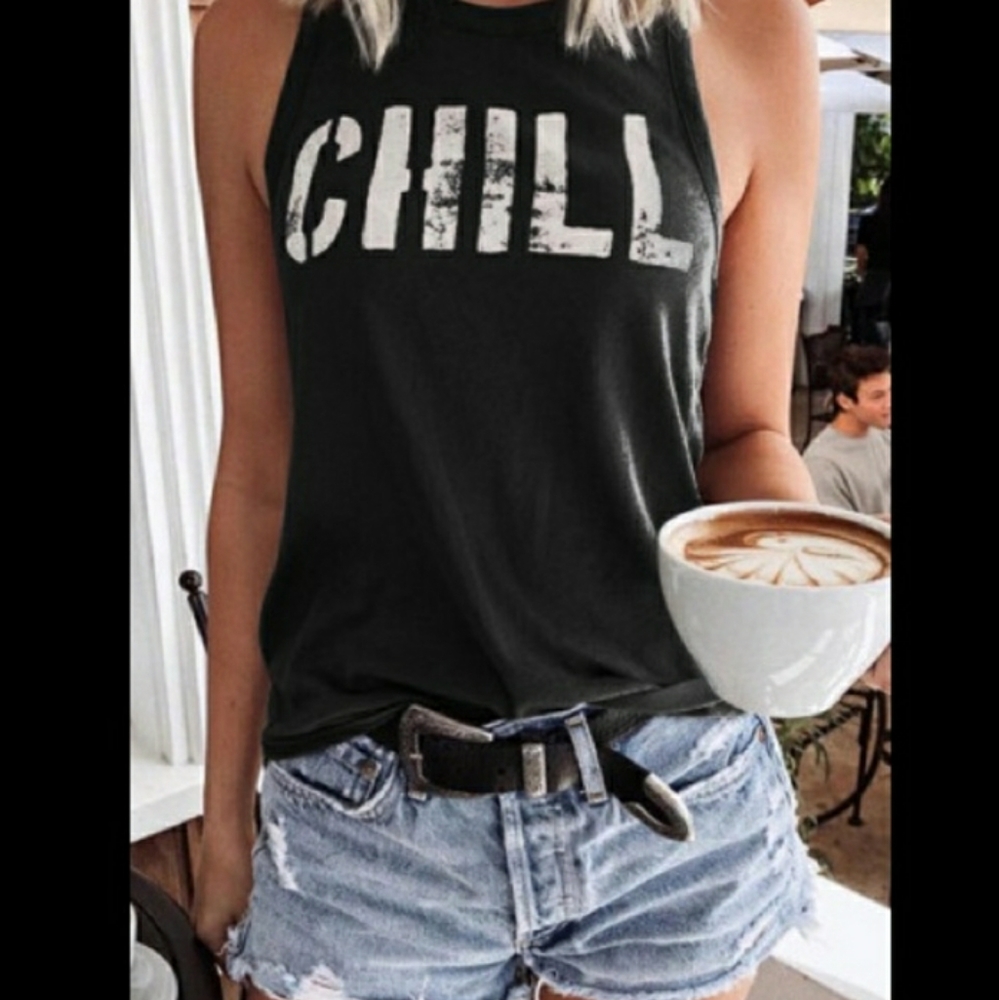 Graphic Tee Chill Tshirt Tank Top L, XL, XXL BLACK
